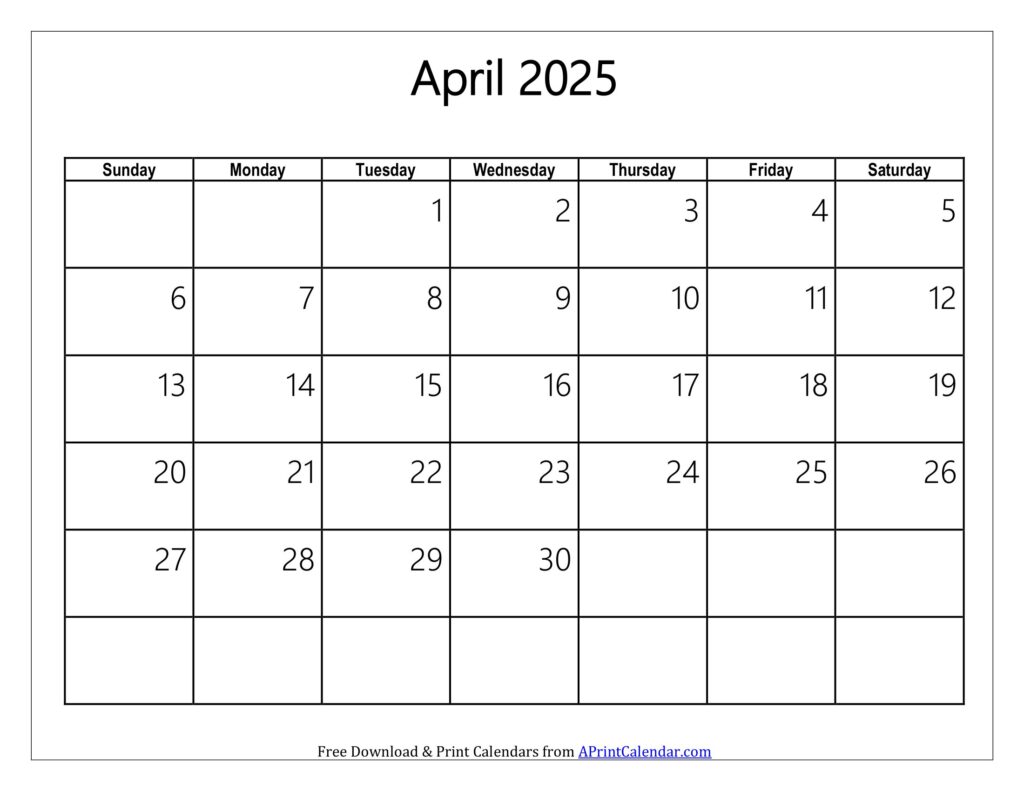 April 2025 Calendar Sunday Start