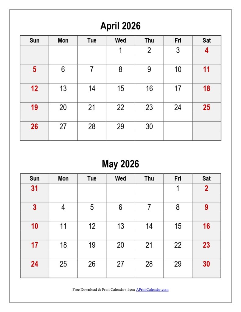 April and May 2026 Calendar