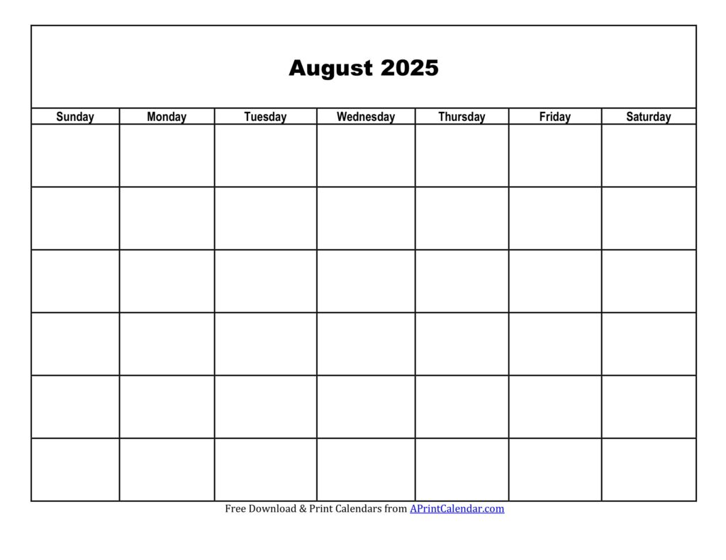 August 2025 Blank Calendar Printable