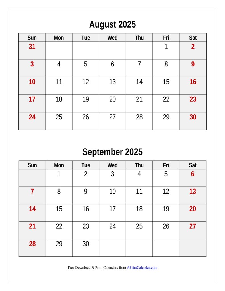 August and September 2025 Calendar