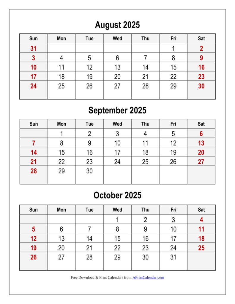 August to October 2025 Calendar