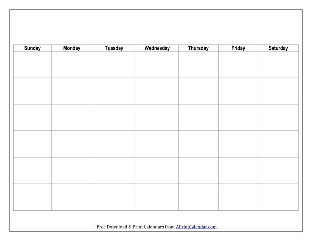 Blank Calendar Printable PDF