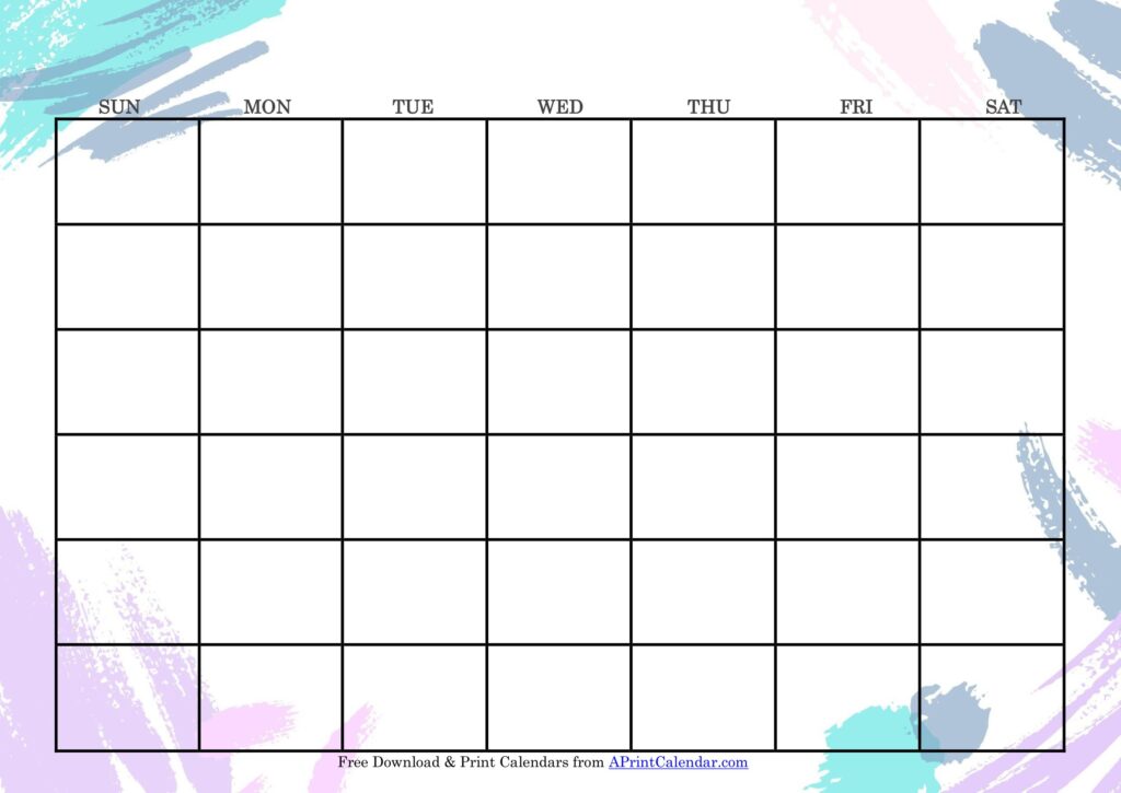 Colored Monthly Blank Calendar