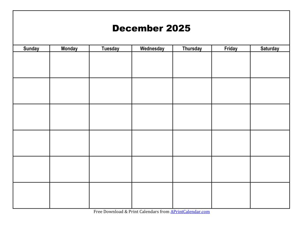 December 2025 Blank Calendar Printable