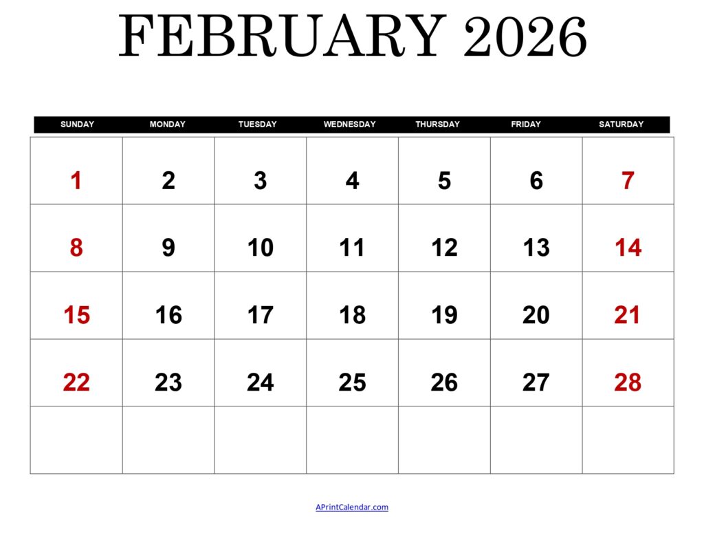 February 2026 Calendar Printable