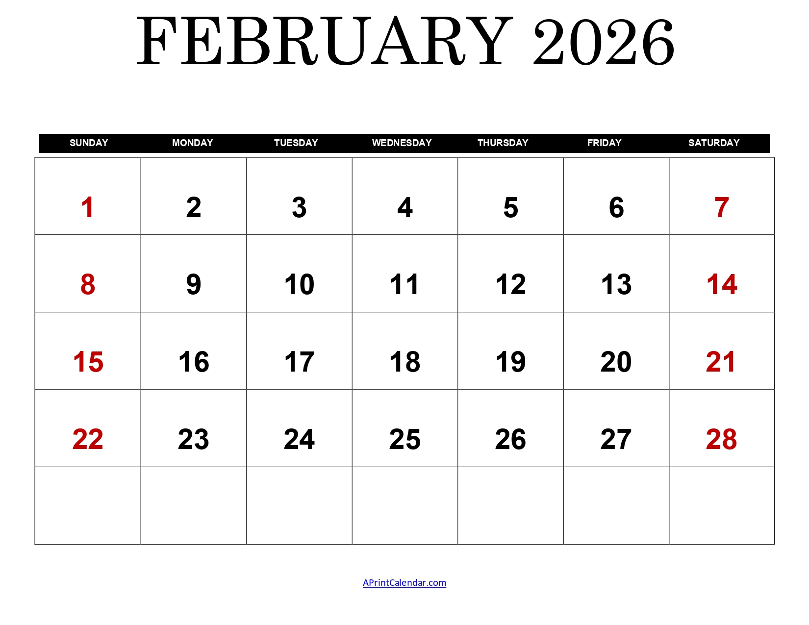 February 2026 Calendar Printable