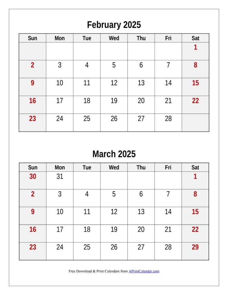 February and March 2025 Calendar