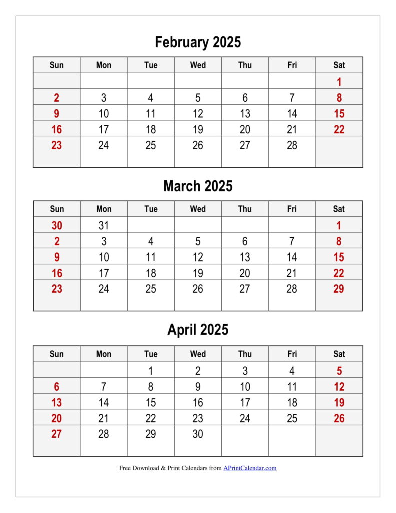 February to April 2025 Calendar