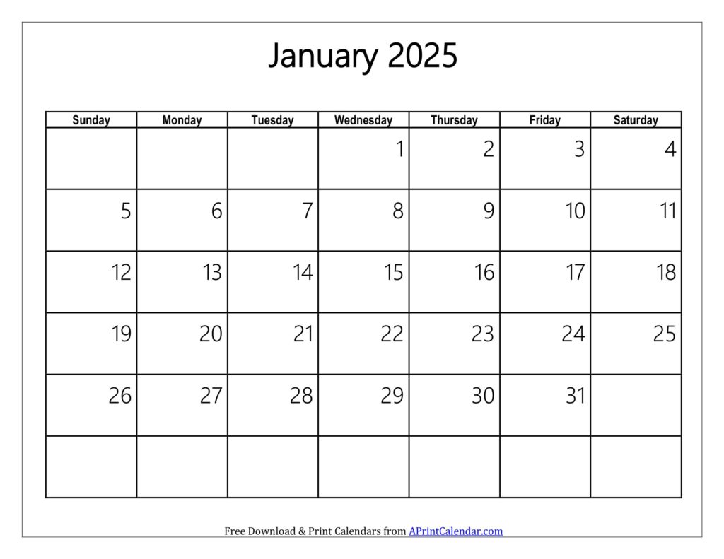 Print A Free January 2025 Calendar Printable PDF, Word, Excel Template