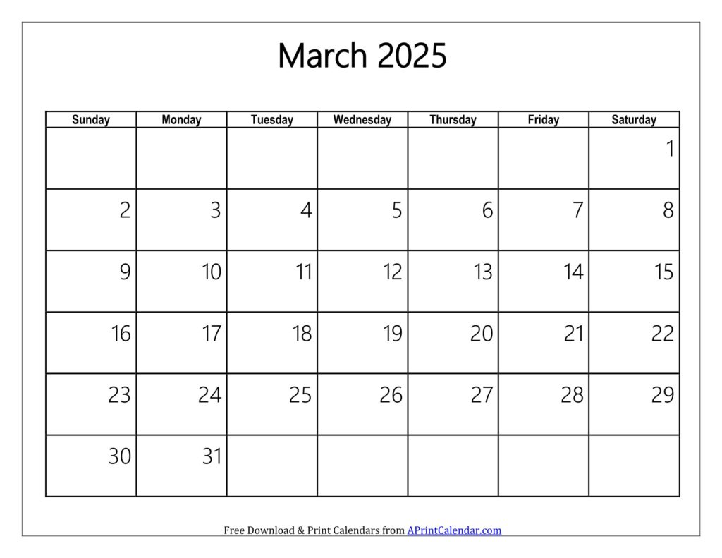 March 2025 Calendar Sunday Start