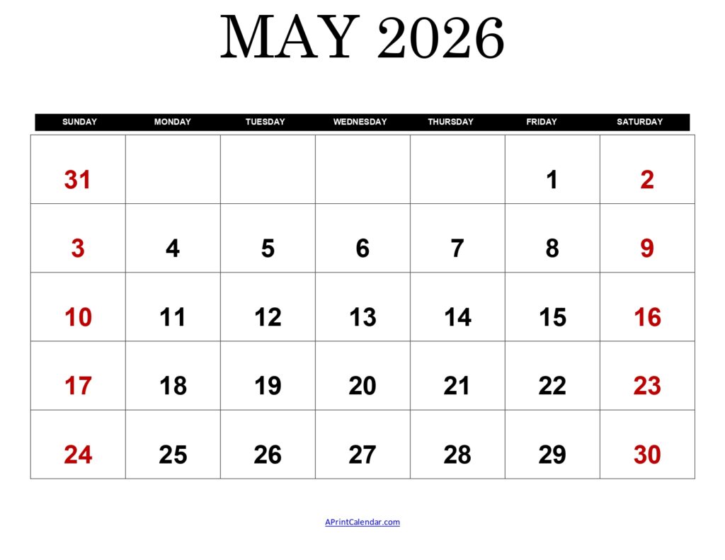 May 2026 Calendar Printable