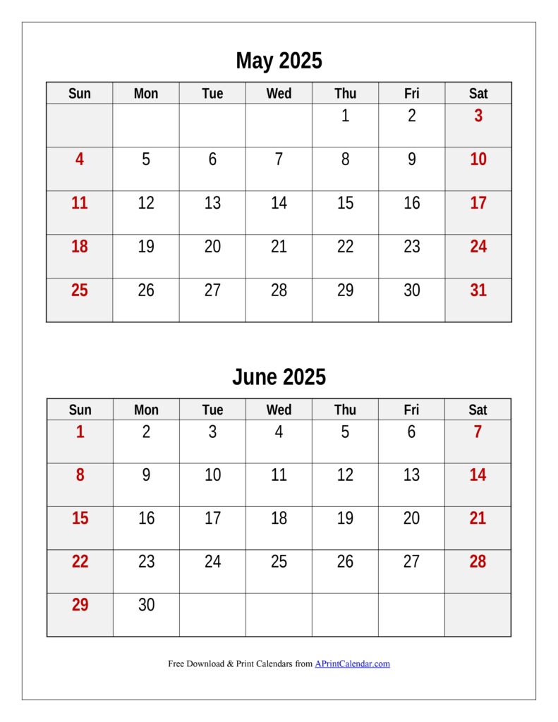 May and June 2025 Calendar