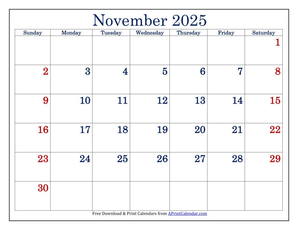 November 2025 Calendar Printable