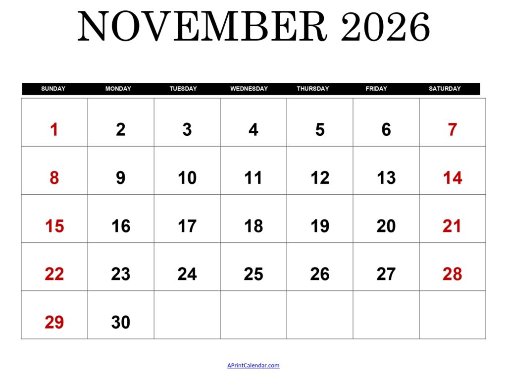 November 2026 Calendar Printable