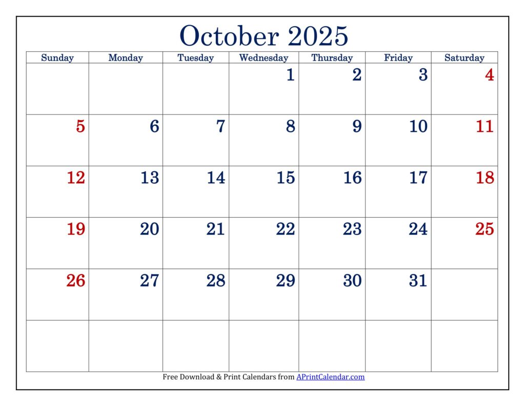 October 2025 Calendar Printable