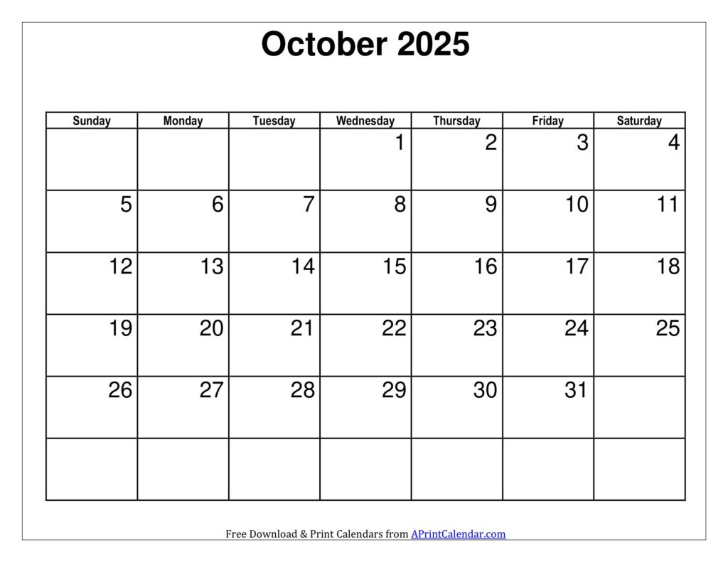 October 2025 Calendar Sunday Start