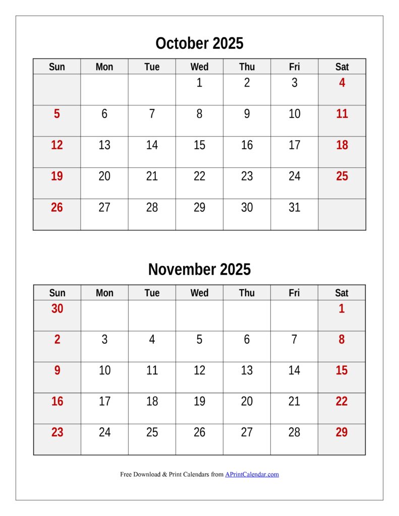 October and November 2025 Calendar