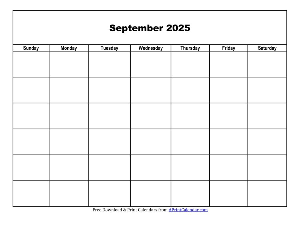 September 2025 Blank Calendar Printable