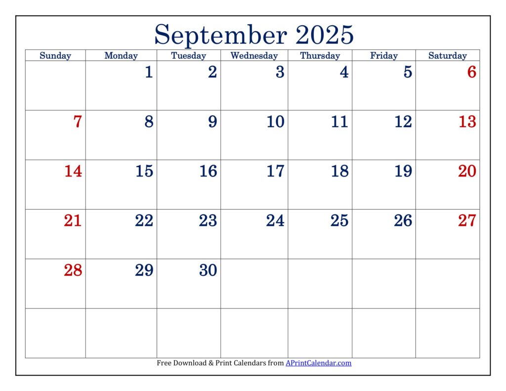 September 2025 Calendar Printable