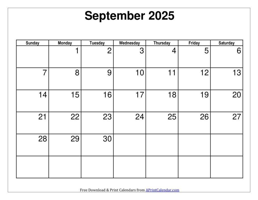 September 2025 Calendar Sunday Start