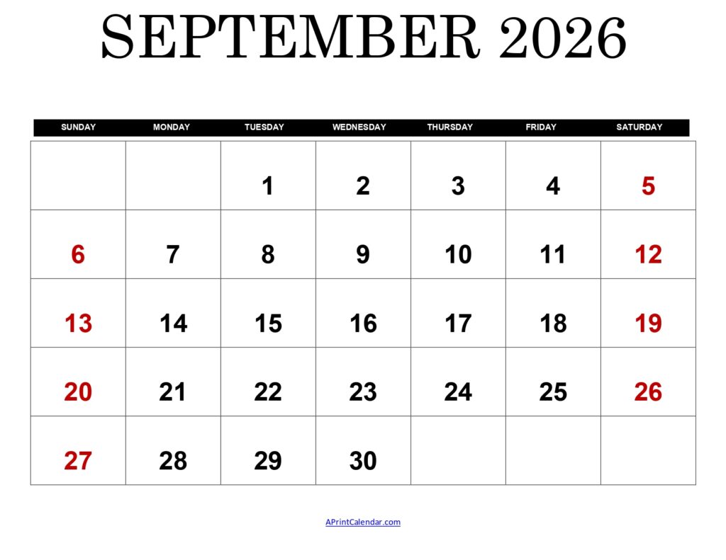 September 2026 Calendar Printable