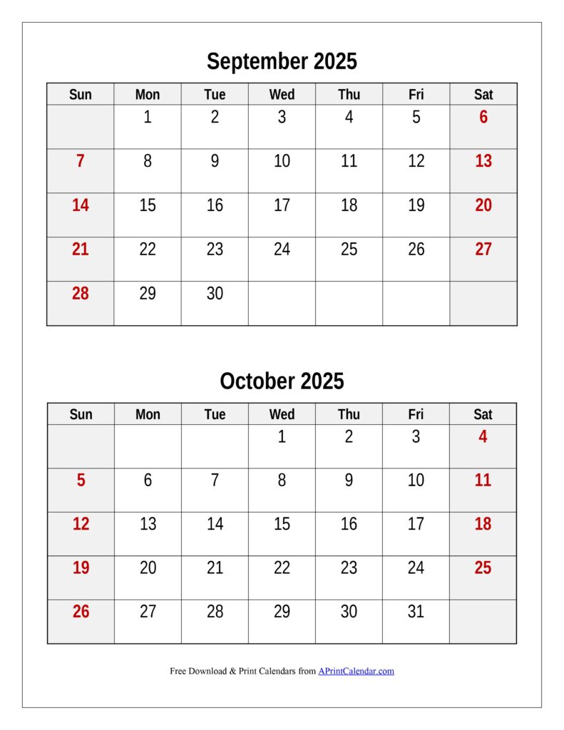 September and October 2025 Calendar