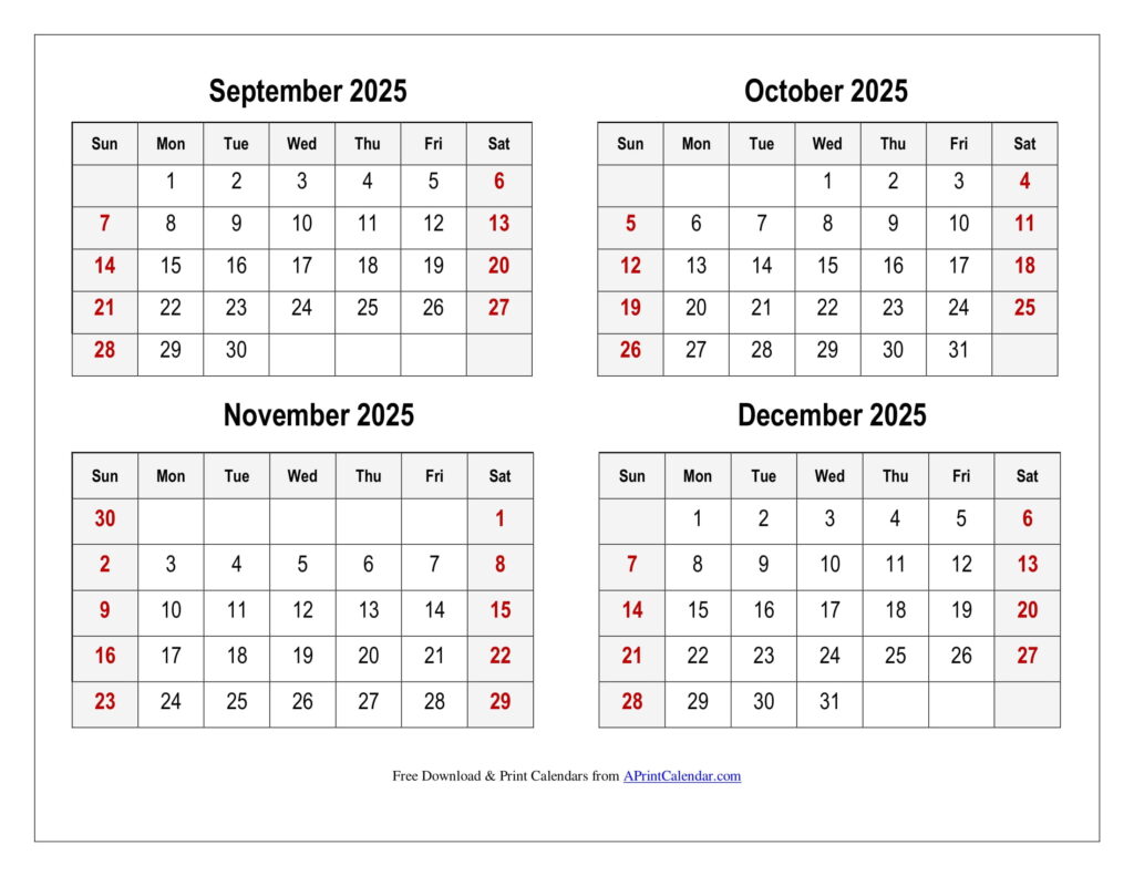 September to December 2025 Calendar