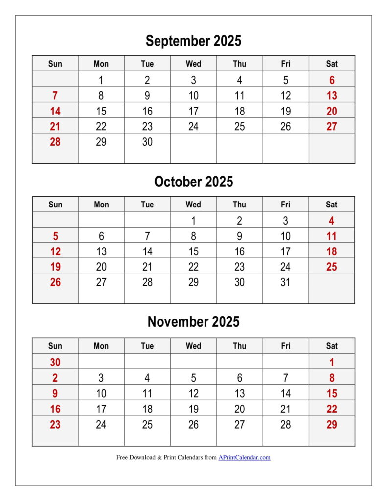 September to November 2025 Calendar